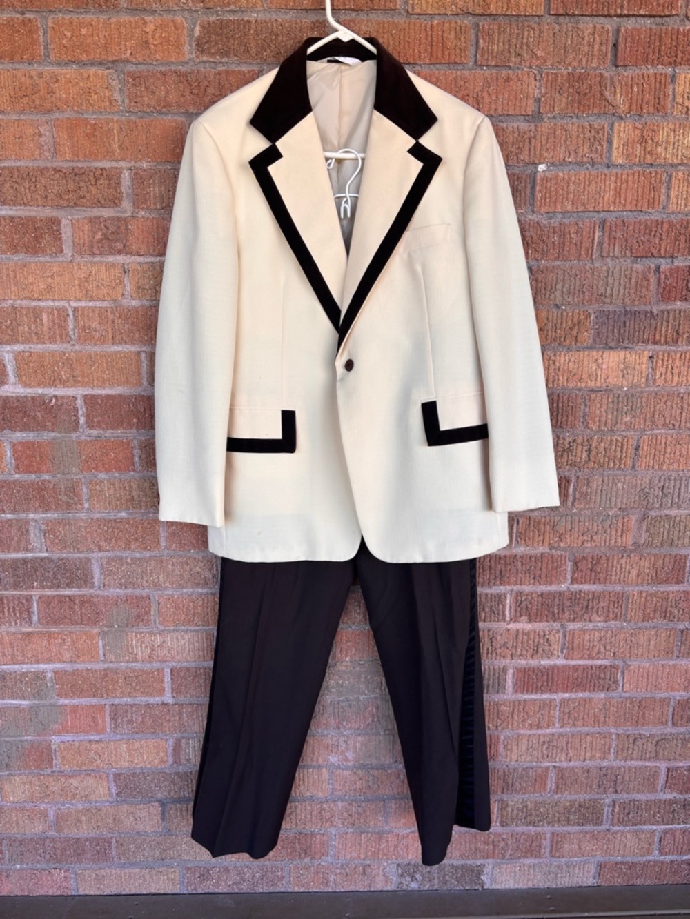 VTG 60s-70s After Six Ivory Brown Velvet Tuxedo Jacket, Pants Prom Wedding 42 S